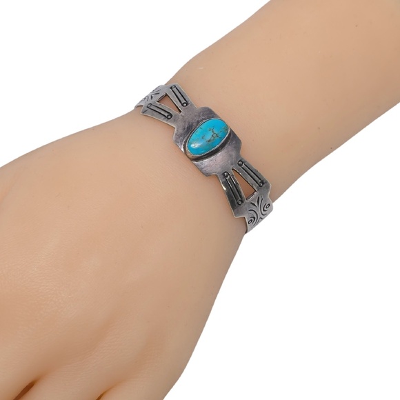Native American Sterling Silver Turquoise Cut-Out Cuff Bracelet #20839 - Picture 10 of 10